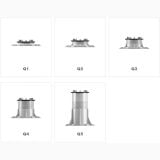 Suport Gresie Flotanta Queen Q2 Reglabil de la 29 la 44 mm – cinci suporturi reglabile pentru gresie, dimensiuni diferite, fundal alb