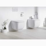 Vas WC Suspendat Eos Gala + Capac Finisaj Alb Lucios – ambient baie, vas wc suspendat alb si bideu, baie moderna minimalista, pe perete