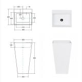 Lavoar Freestanding Vera Besco Finisaj Alb Lucios 42x50x85 cm – schita tehnica, desen tehnic cu dimensiuni lavoar freestanding alb