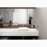 Baterie Lavoar Hansgrohe Vernis Blend 190 Finisaj Crom – ambient baie, baterie crom pe lavoar oval, baie moderna cu lemn, pe perete