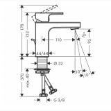 Baterie Lavoar Hansgrohe Vernis Shape 100 Finisaj Crom – schita tehnica, desen tehnic cu dimensiuni pentru baterie lavoar