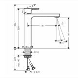 Baterie Lavoar Hansgrohe Vernis Shape 190 Finisaj Crom – schita tehnica, desen tehnic cu dimensiuni pentru baterie lavoar