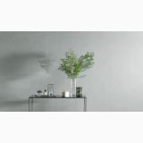 Gresie Argilla Vetiver 60x60x0.6 cm – ambient hol, consola neagra cu vaza plante pe perete gri