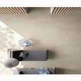 Gresie Stone Plan Vals Beige 60x120 – ambient living, vedere de sus living cu canapea si masuta, pe pardoseala