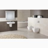 Vas WC Suspendat Emma Rounded Gala Cu Capac Alb Lucios – ambient baie, baie moderna cu vas wc suspendat si cada alba, pe perete