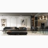 Gresie Portelanata HPM 10 Paonazzo Mat 60x60 cm – ambient living, living modern cu canapea gri si pardoseala marmorata