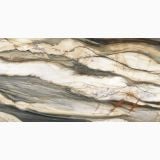 Gresie Oyster Gold Lucios 60x120 cm – detaliu textura marmorata cu vene aurii si gri