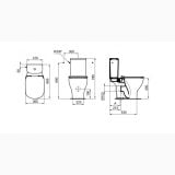 Vas WC cu Rezervor din Ceramica si Capac Soft-close Ideal Standard Tesi AquaBlade – schita tehnica, desen tehnic cu dimensiuni vas wc trei vederi