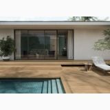 Gresie Imitatie Lemn Essence Select Oro Mat 20x120 cm – ambient terasa, terasa lemn cu piscina si zona de relaxare, pe pardoseala