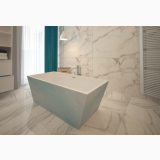 Cada Freestanding White Orchid 170x80 cm – ambient baie, baie moderna cu cada freestanding si pereti marmura, pe pardoseala
