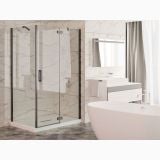 Cabina Dus Batanta Wst 02 Profil Negru Sticla Transparenta 120x90x200 cm – ambient baie, cabina dus sticla in baie moderna cu cada freestanding, pe pardoseala