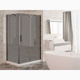 Cabina Dus Batanta Wst 02 Profil Negru Sticla Fumurie 120x90x200 cm – ambient baie, baie moderna cu cabina de dus, cada freestanding si marmura, pe pardoseala