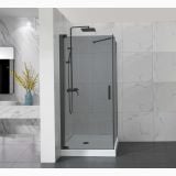 Cabina Dus Colt Batanta Wst 03 Profil Negru Sticla Fumurie 80x80x200 cm – ambient baie, cabina dus colt cu profil negru in baie moderna, pe pardoseala si perete