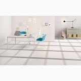 Gresie Digitalart White 30x60 cm – ambient living, birou modern cu podea alba cu dungi gri, pe pardoseala