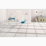 Gresie Digitalart White 60x120 cm – ambient living, birou modern cu podea alba cu dungi gri, pe pardoseala