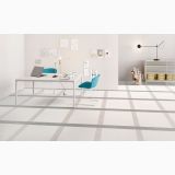 Gresie Digitalart Ecru 90x90 cm – ambient living, birou modern cu podea gresie ecru linii gri, pe pardoseala