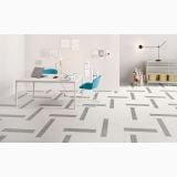 Gresie Digitalart Ecru 60x60 cm – ambient living, birou modern cu podea gresie model parchet gri-alb, pe pardoseala