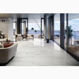 Gresie Akoya White Lucios 30x60 cm – ambient living, living luminos cu pardoseala lucioasa si terasa vedere mare