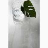 Gresie Akoya Silver Mat 30x60 cm – pahar de sticla cu frunza verde pe fundal alb
