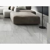 Gresie Akoya Silver Lucios 60x120 cm – ambient living, living modern cu canapea gri si pardoseala lucioasa