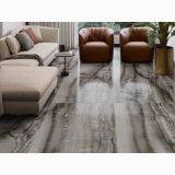 Gresie Akoya Ocean Mat 60x120 cm – ambient living, living modern cu canapea bej si fotolii maro, pe pardoseala