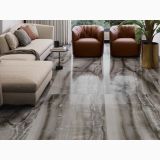 Gresie Akoya Ocean Mat 7.3 x 29.6 cm – ambient living, living modern cu canapea bej si fotolii maro, pe pardoseala