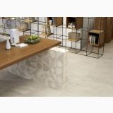 Gresie Waystone Light 30x60 cm – ambient living, living modern cu masa lemn si etajera geometrica, pe pardoseala