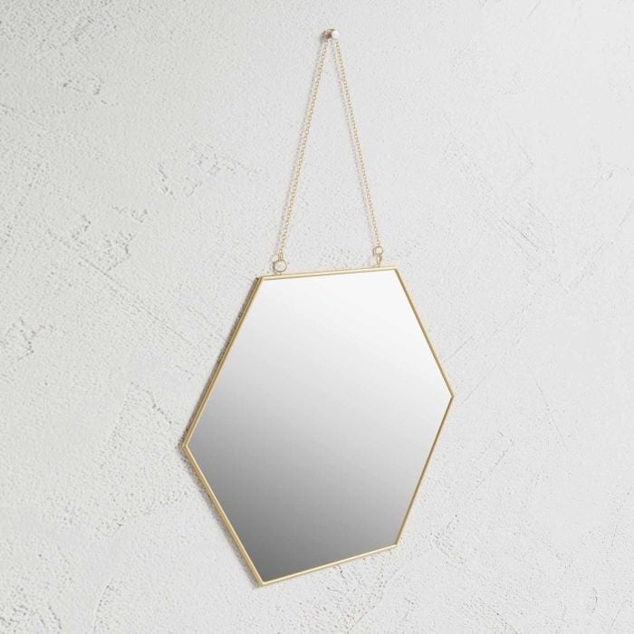 Oglinda Hexagonala de Perete Finisaj Auriu 34x40 cm