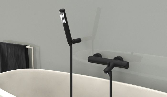 Baterie Cada Paffoni Light Negru Mat cu Canula si flexibil