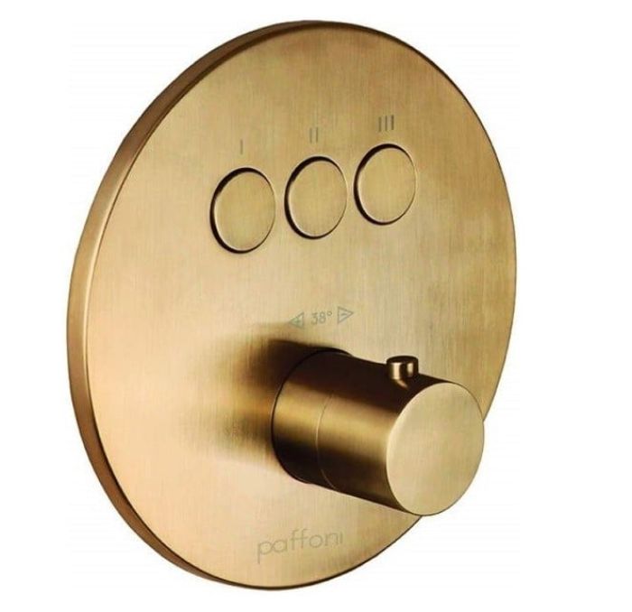 Baterie Incastrata Cada Dus Termostatata Paffoni Compact Box Finisaj Auriu Periat cu trei iesiri