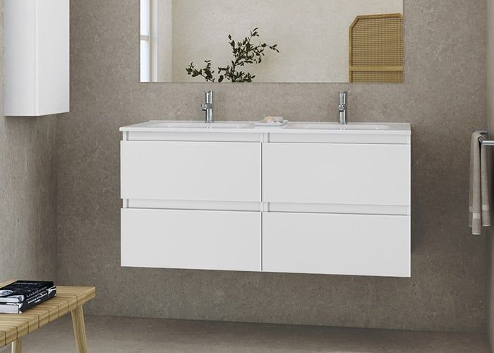 Set Mobilier Baie Suspendat Daily Alb Lucios cu 4 Sertare 120 cm