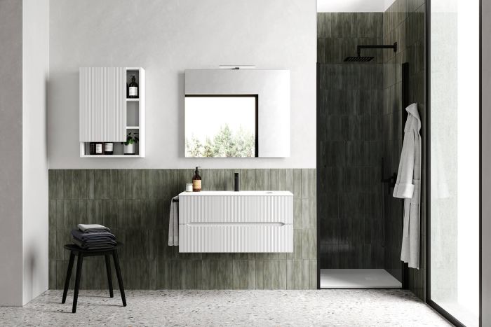 Mobilier Baie Riflat Easy Finisaj Alb Mat cu doua sertare L.70 cm