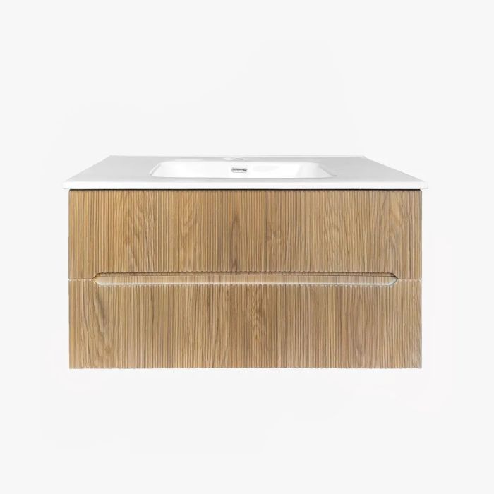 Mobilier Baie Riflat Easy Finisaj Rovere Chiaro cu doua sertare L.90 cm