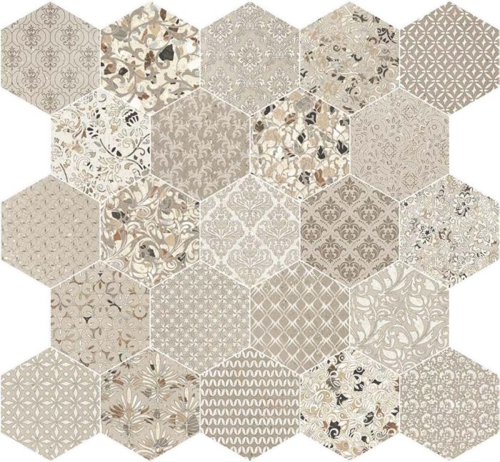 Gresie Hexagonala Patchwork Essence Damascato Mix 21,5x25 cm – plăci hexagonale mix