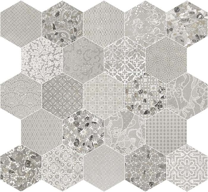Gresie Hexagonala Patchwork Essence Pizzo Mix 21,5x25 cm – plăci hexagonale mix