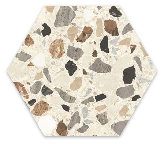Gresie Hexagonala Terrazzo Essence Colonial 21,5x25 cm – placă hexagonală