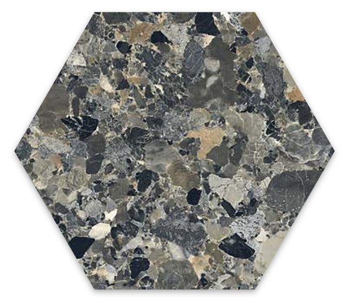 Gresie Hexagonala Terrazzo Essence Cristalli Forest 21,5x25 cm – placă hexagonală