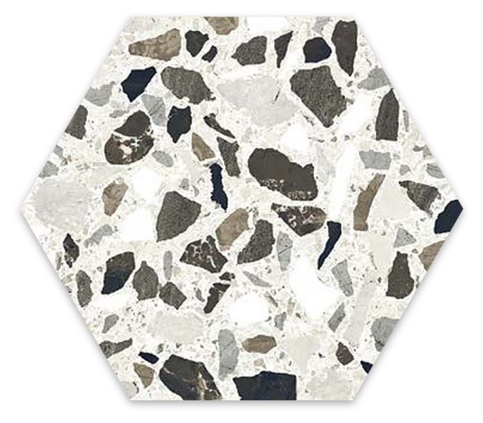 Gresie Hexagonala Terrazzo Essence Forest 21,5x25 cm – placă hexagonală