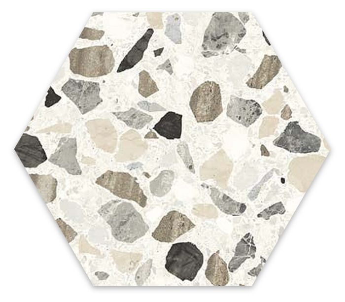 Gresie Hexagonala Terrazzo Essence Urban 21,5x25 cm – placă hexagonală