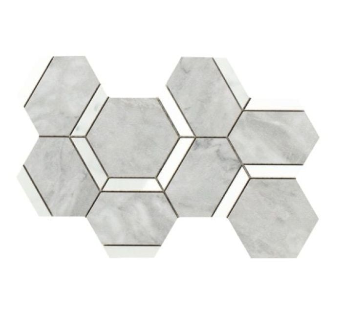 Mozaic pe plasa Esagona Decoro Grigio Versilia Mix  20x34 cm - Imagine 2