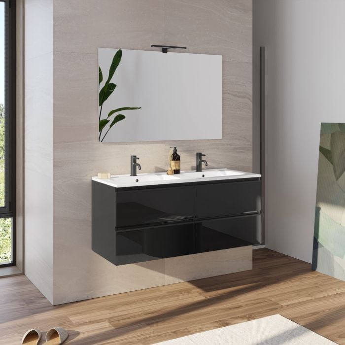Set Mobilier Baie Suspendat Negru 120 cm