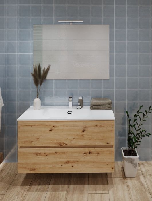 Set Mobilier Baie Suspendat Harmony Finisaj Rovere Nodato L100 cm