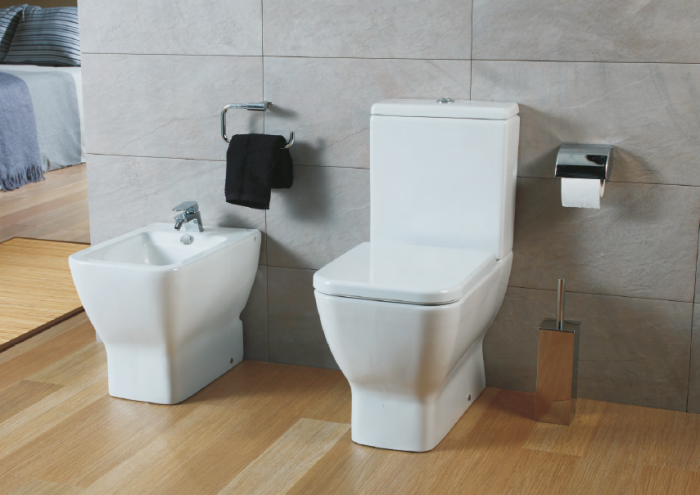 Vas WC Rimless Back To Wall Cu Rezervor Emma Square Gala si Capac Soft Close Finisaj Alb Lucios