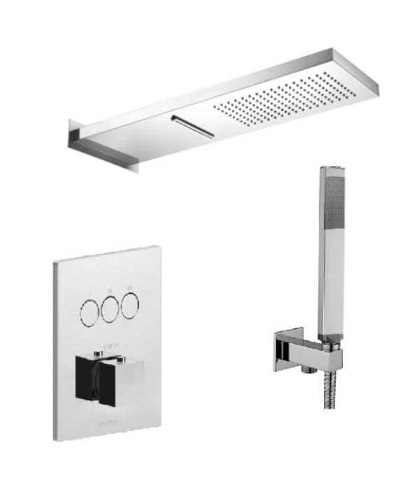 Set Dus Incastrat Mixer+Canula+Flexibil+Cap Dus Paffoni Metalic