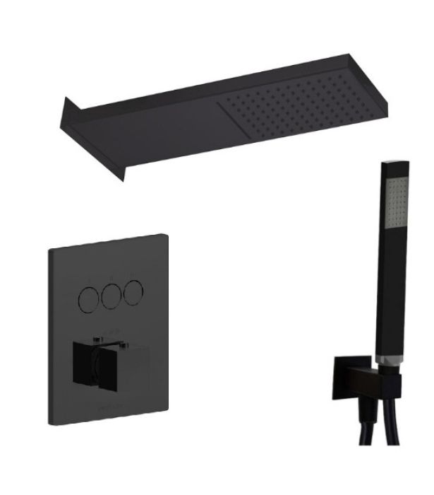 Set Dus Incastrat Mixer+Canula+Flexibil+Cap Dus Paffoni Negru 