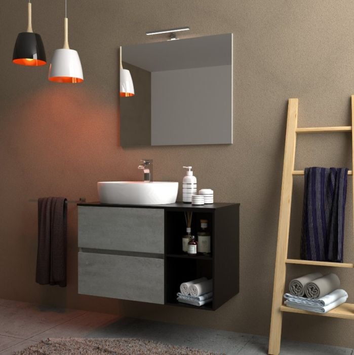 Set Mobilier Baie Suspendat Harmony Urban Cemento 90 cm 
