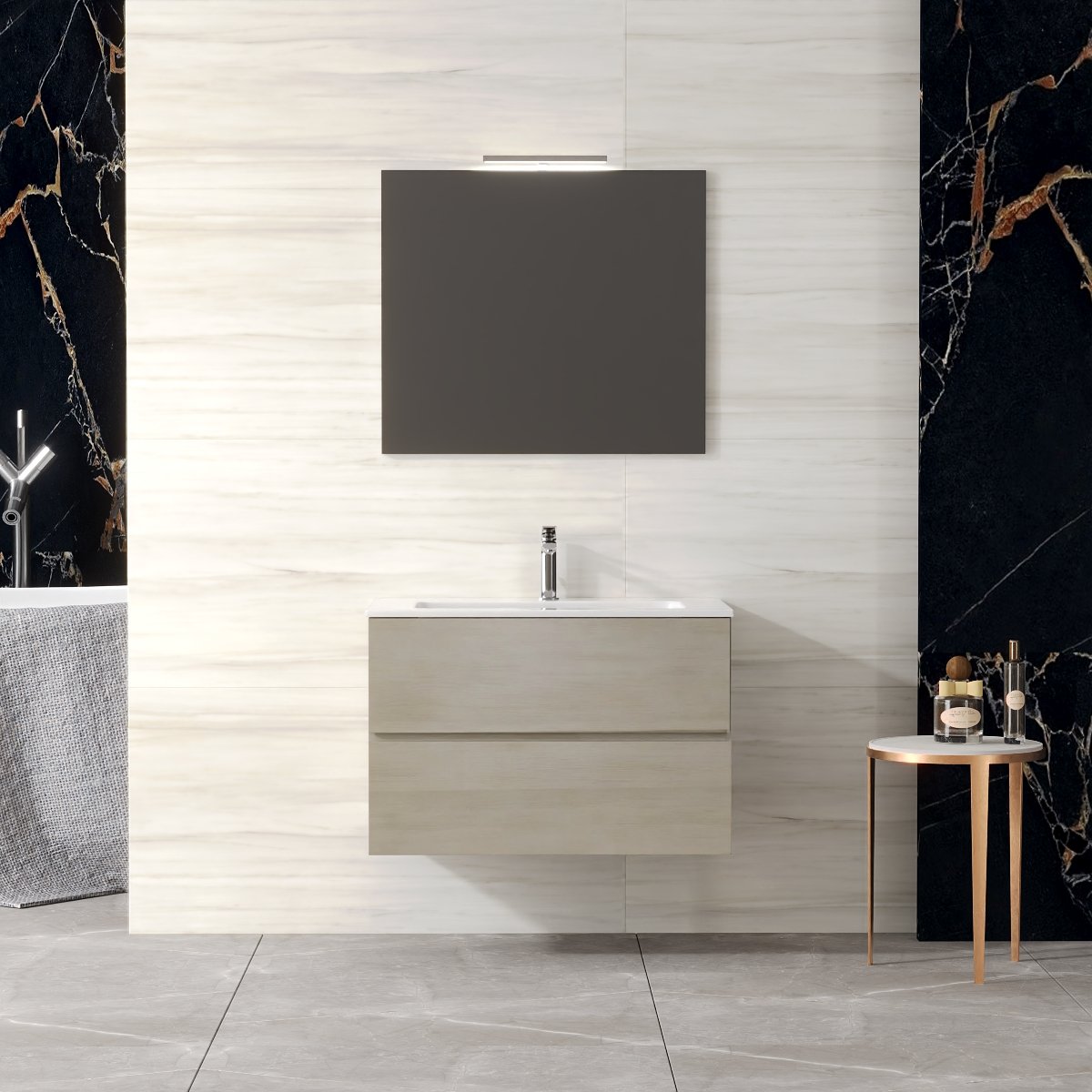 Set Mobilier Suspendat Baie Harmony 80 cm Bianco Matrix