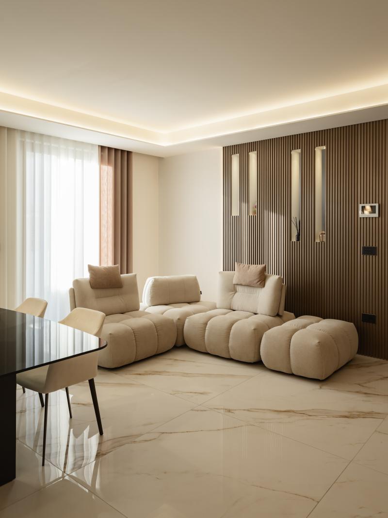 Living minimalist în tonuri calde | Inspirație Living Luxe