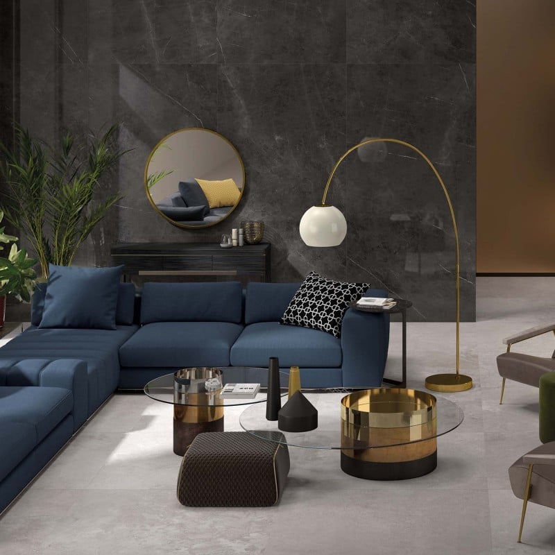 Living modern cu accente întunecate | Inspirație Baie Minimalist