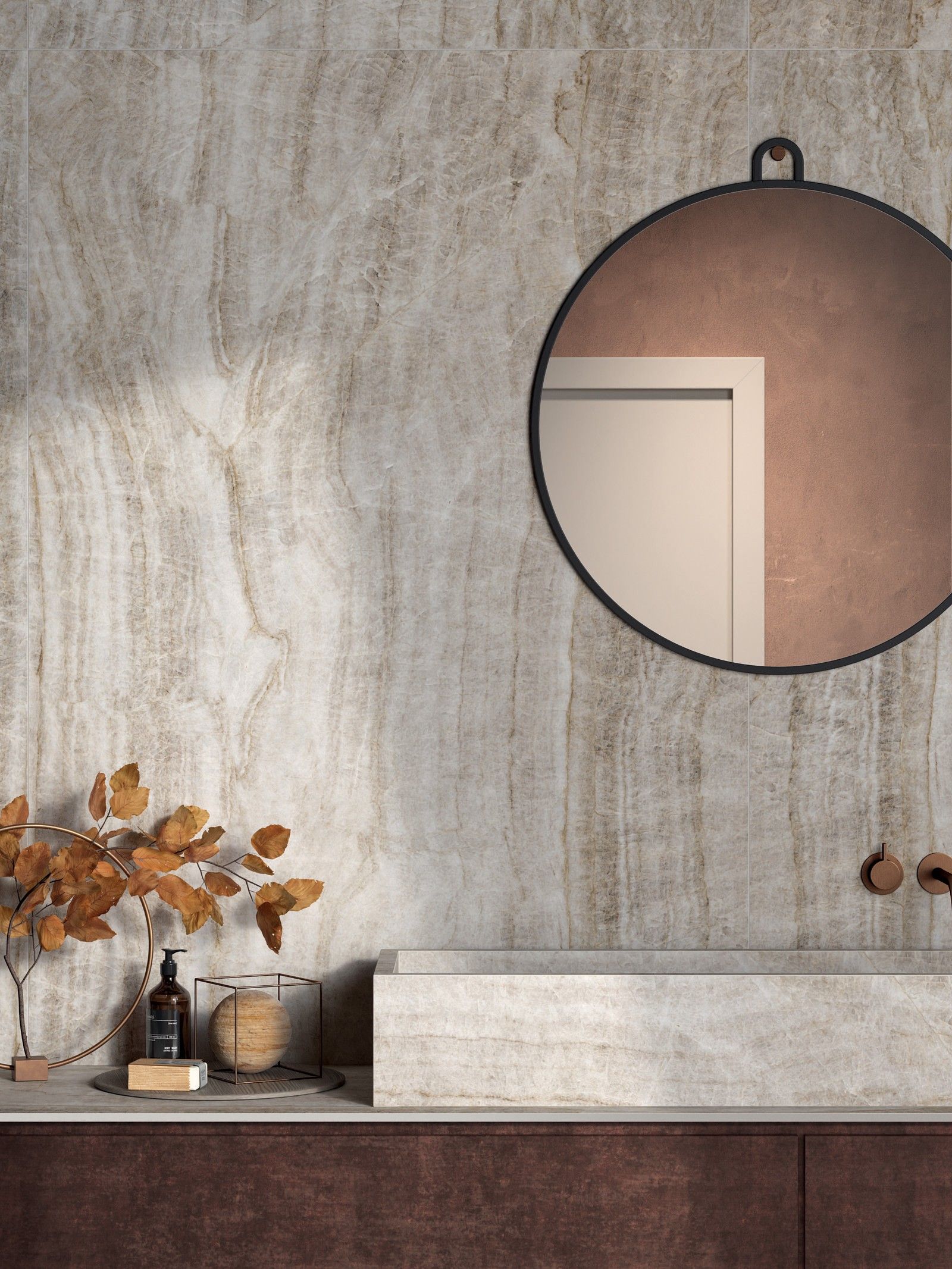 Baie caldă în onix deschis | Inspirație Baie Minimalist